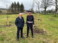 Queen's Green Canopy, Birkmyre Park, Kilmacolm, Inverclyde. Environment and regeneration convener, Councillor Michael McCormick, left, with Lord-Lieutenant Colonel Peter McCarthy.